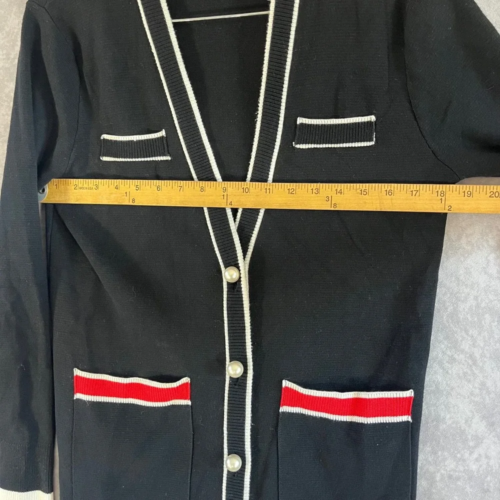 Zara Knit Cardigan Womens S Black Longline Pearl Button Contrast Trim *See Desc* - Picture 8 of 10